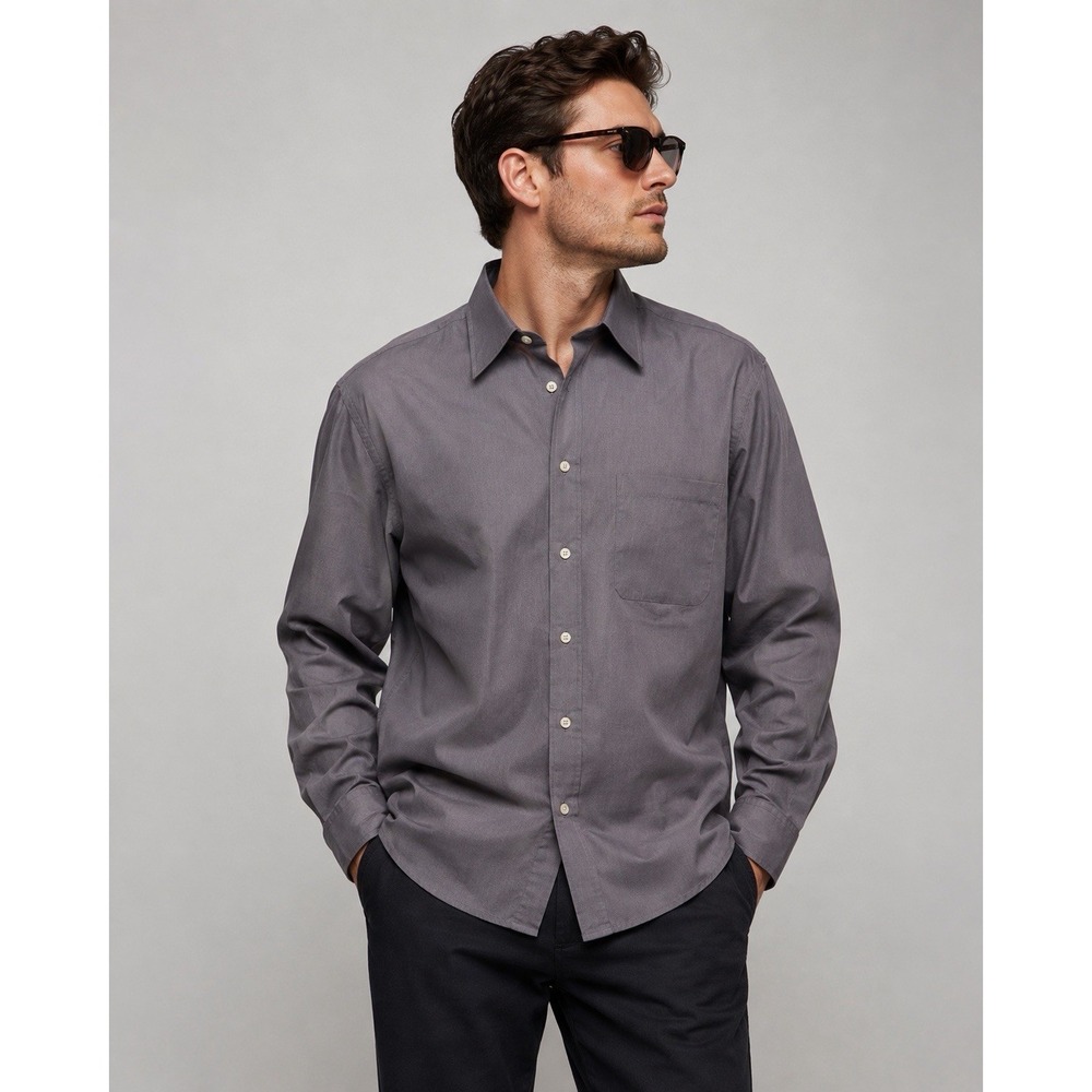 Tommy Hilfiger Men's 18 36-37 Gray 100% Cotton Long Sleeve Button Up Shirt